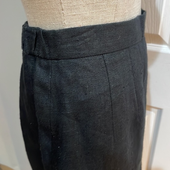 Harvey Benard skirt 100% linen lined slit midi black women’s size 8P petite - Picture 2 of 10